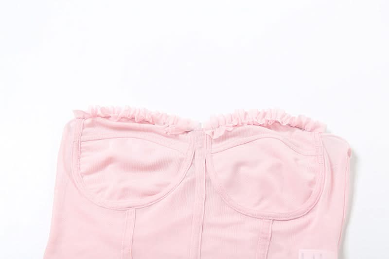 Sweetheart neck ruffle mesh backless top  | Festival Outfits Women