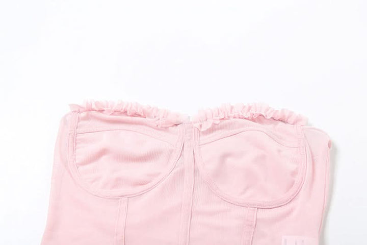 Sweetheart neck ruffle mesh backless top  | Festival Outfits Women