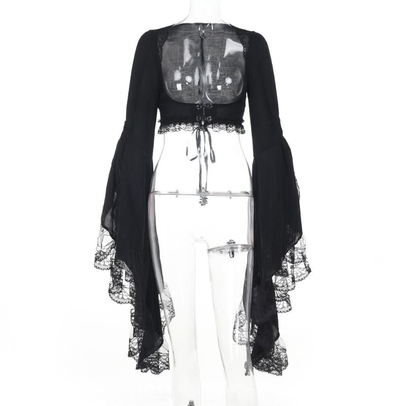 Long flared sleeve lace hem shrug top  | Festival Outfits Women