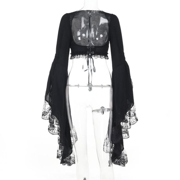 Long flared sleeve lace hem shrug top  | Festival Outfits Women