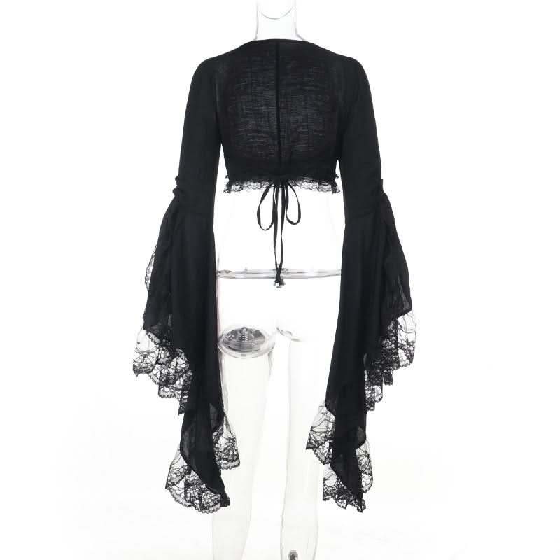 Long flared sleeve lace hem shrug top  | Festival Outfits Women