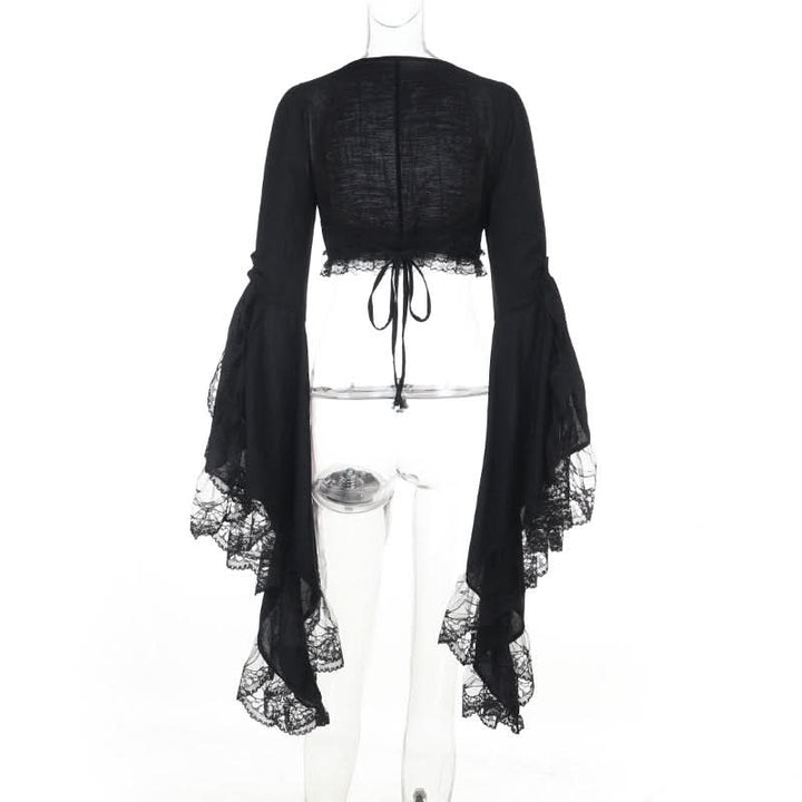 Long flared sleeve lace hem shrug top  | Festival Outfits Women