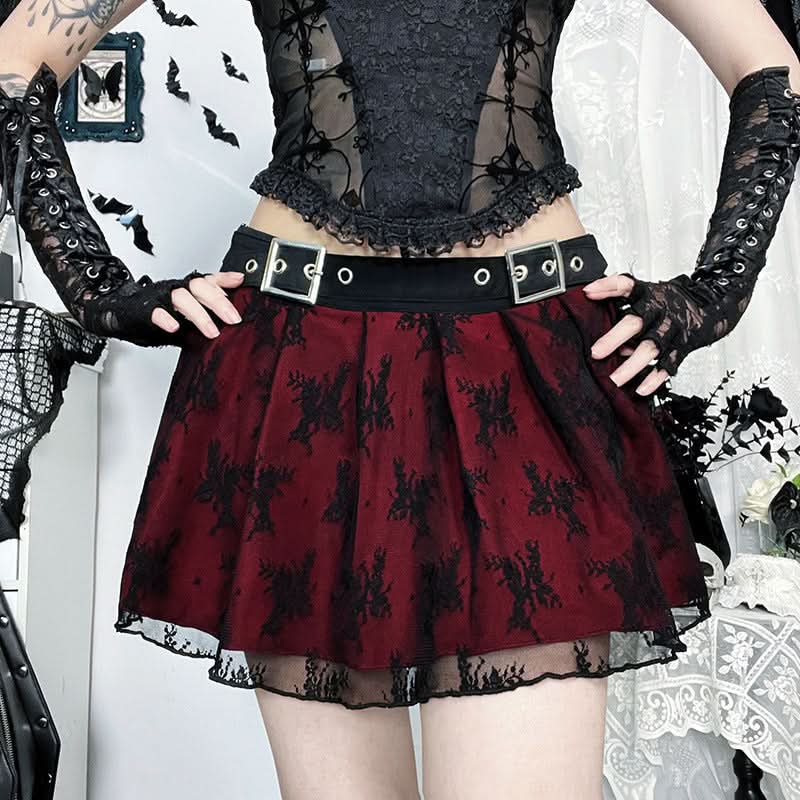 Pleated lace buckle mini skirt  | Festival Outfits Women