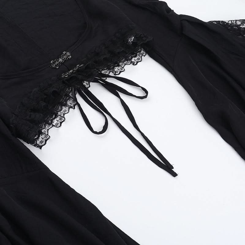Long flared sleeve lace hem shrug top  | Festival Outfits Women