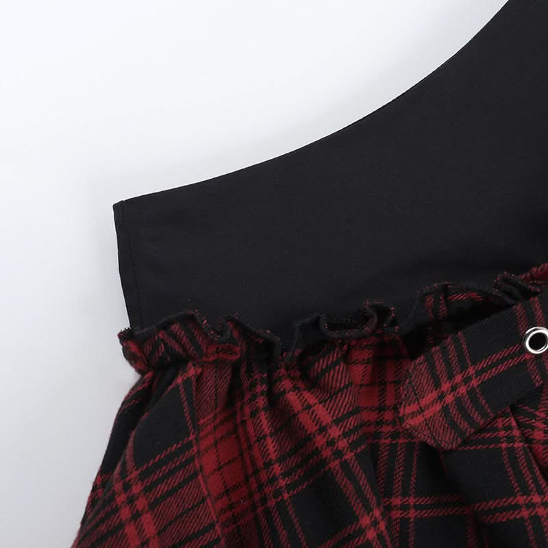 Plaid irregular lace hem metal chain mini skirt  | Festival Outfits Women