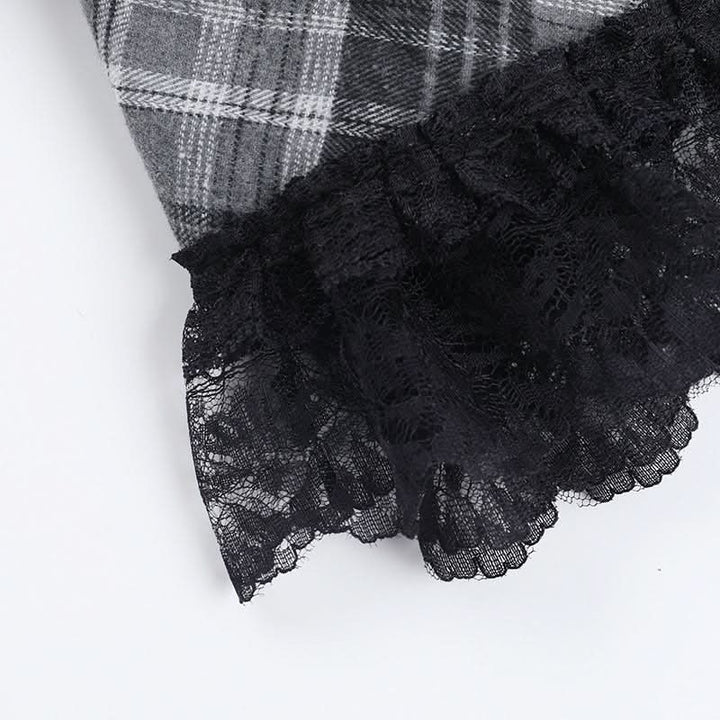 Plaid lace hem lace up cami mini dress  | Festival Outfits Women