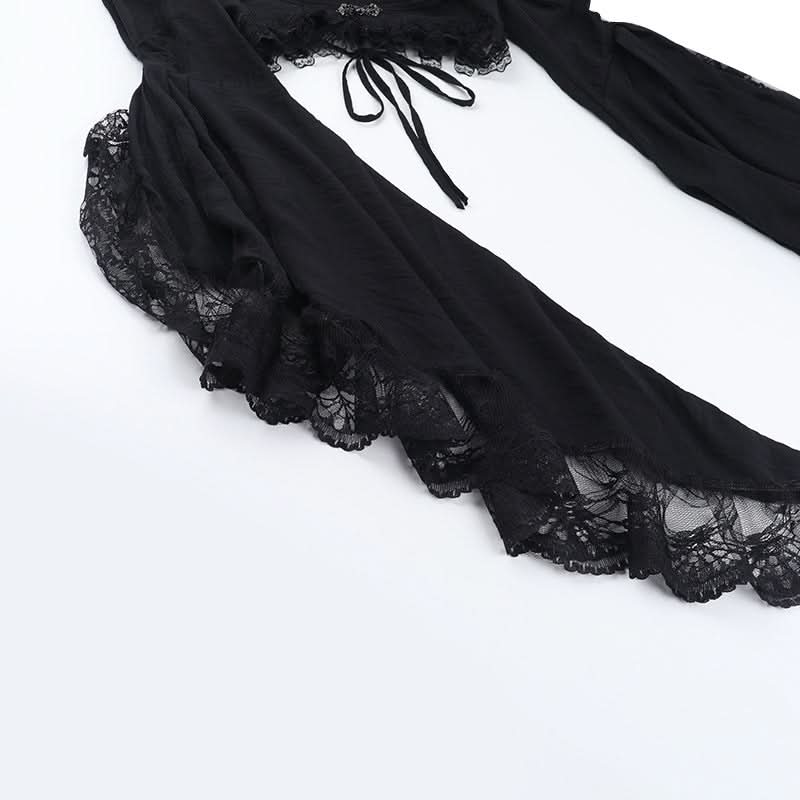 Long flared sleeve lace hem shrug top  | Festival Outfits Women