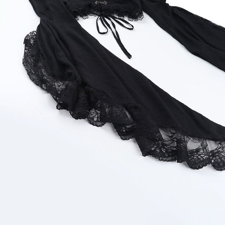 Long flared sleeve lace hem shrug top  | Festival Outfits Women