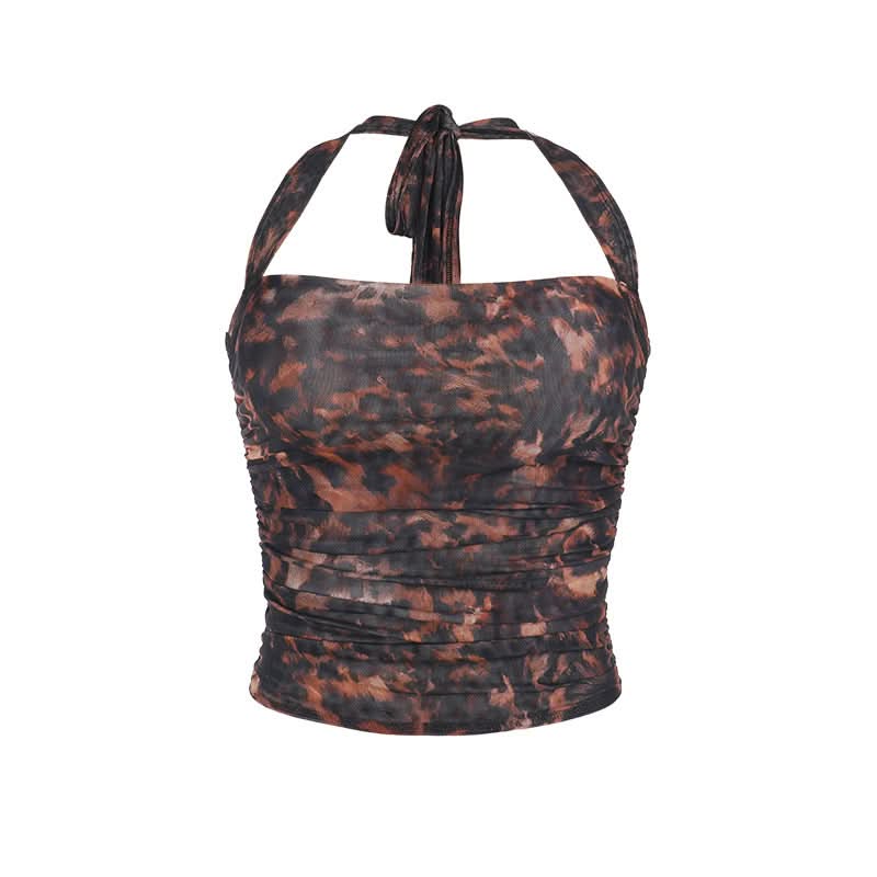 Halter print self tie crop top  | Festival Outfits Women