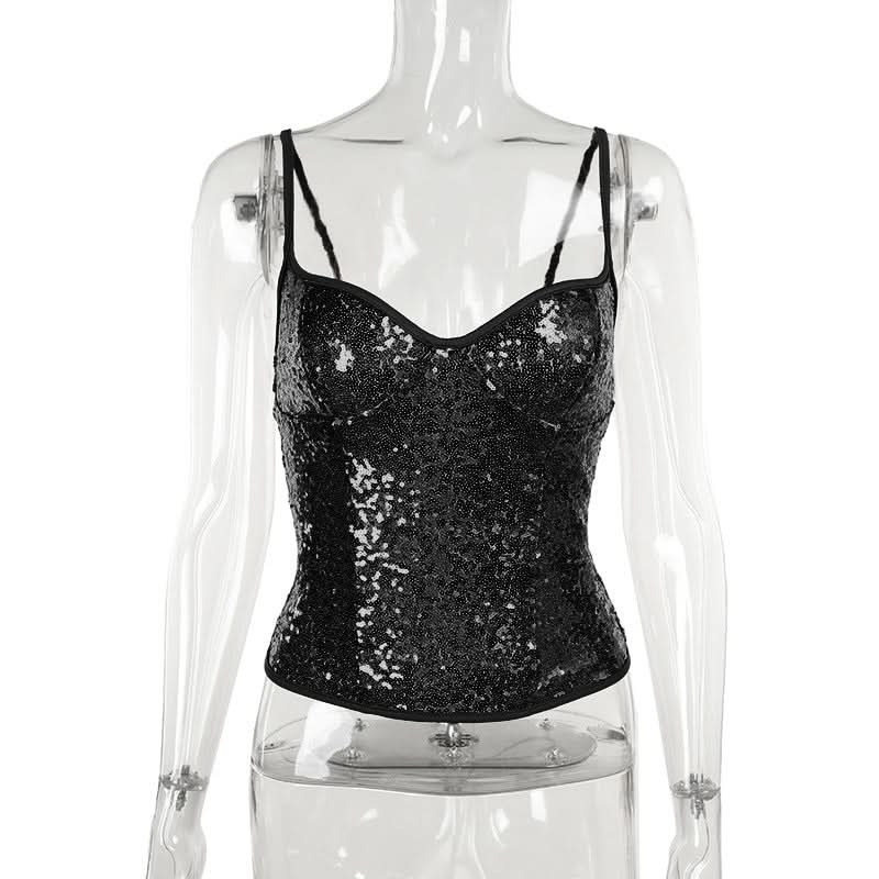 Sweetheart neck glitter cami top  | Festival Outfits Women-final-sale