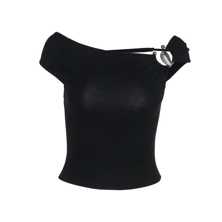 Backless solid short sleeve o ring top  | Festival Outfits Women