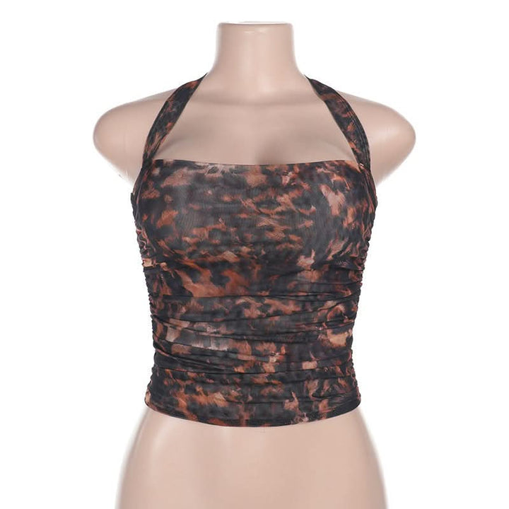 Halter print self tie crop top  | Festival Outfits Women