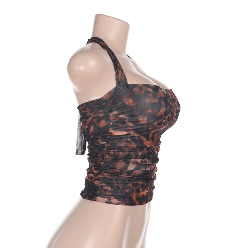 Halter print self tie crop top  | Festival Outfits Women