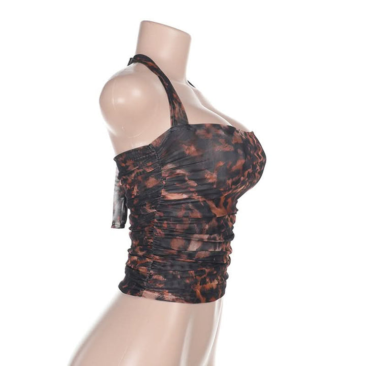 Halter print self tie crop top  | Festival Outfits Women