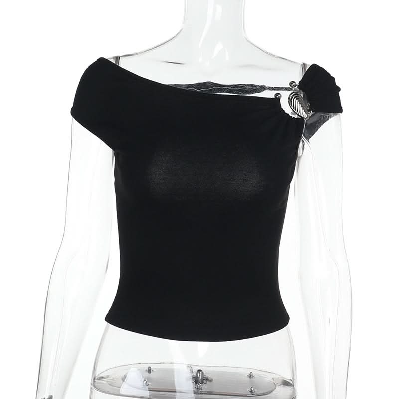 Backless solid short sleeve o ring top  | Festival Outfits Women