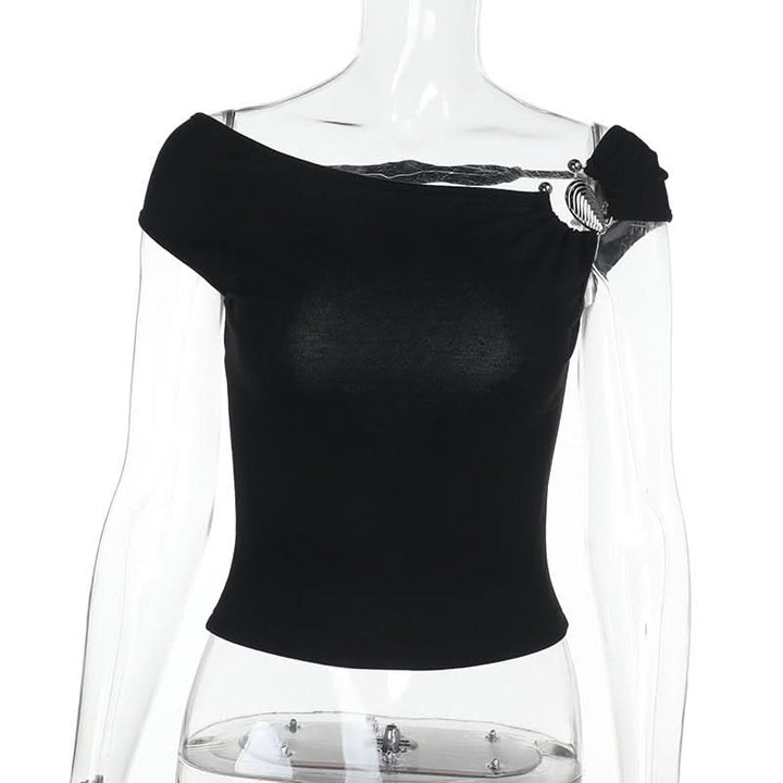 Backless solid short sleeve o ring top  | Festival Outfits Women