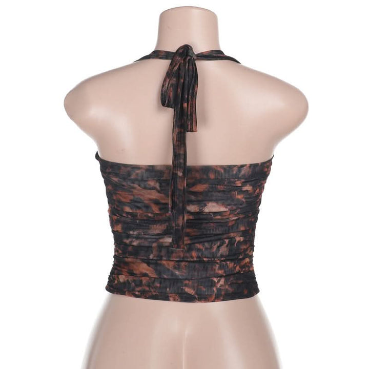 Halter print self tie crop top  | Festival Outfits Women