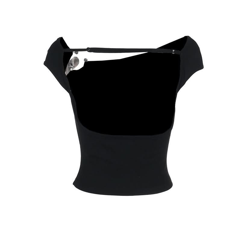 Backless solid short sleeve o ring top  | Festival Outfits Women