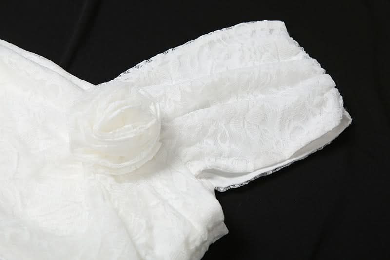 Off shoulder flower applique lace ruffle top  | Festival Outfits Women