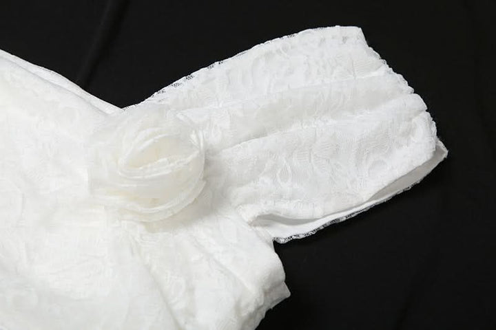Off shoulder flower applique lace ruffle top  | Festival Outfits Women