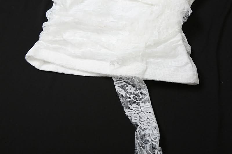 Off shoulder flower applique lace ruffle top  | Festival Outfits Women