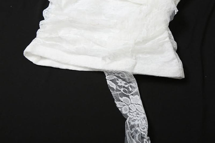 Off shoulder flower applique lace ruffle top  | Festival Outfits Women