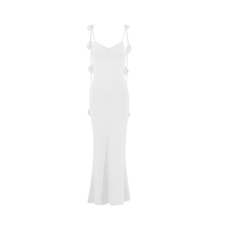 Ruched flower applique v neck cami maxi dress  | Festival Outfits Women