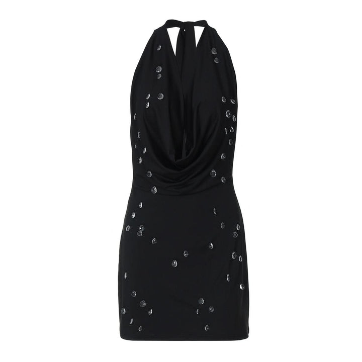 Halter self tie cowl neck backless mini dress  | Festival Outfits Women