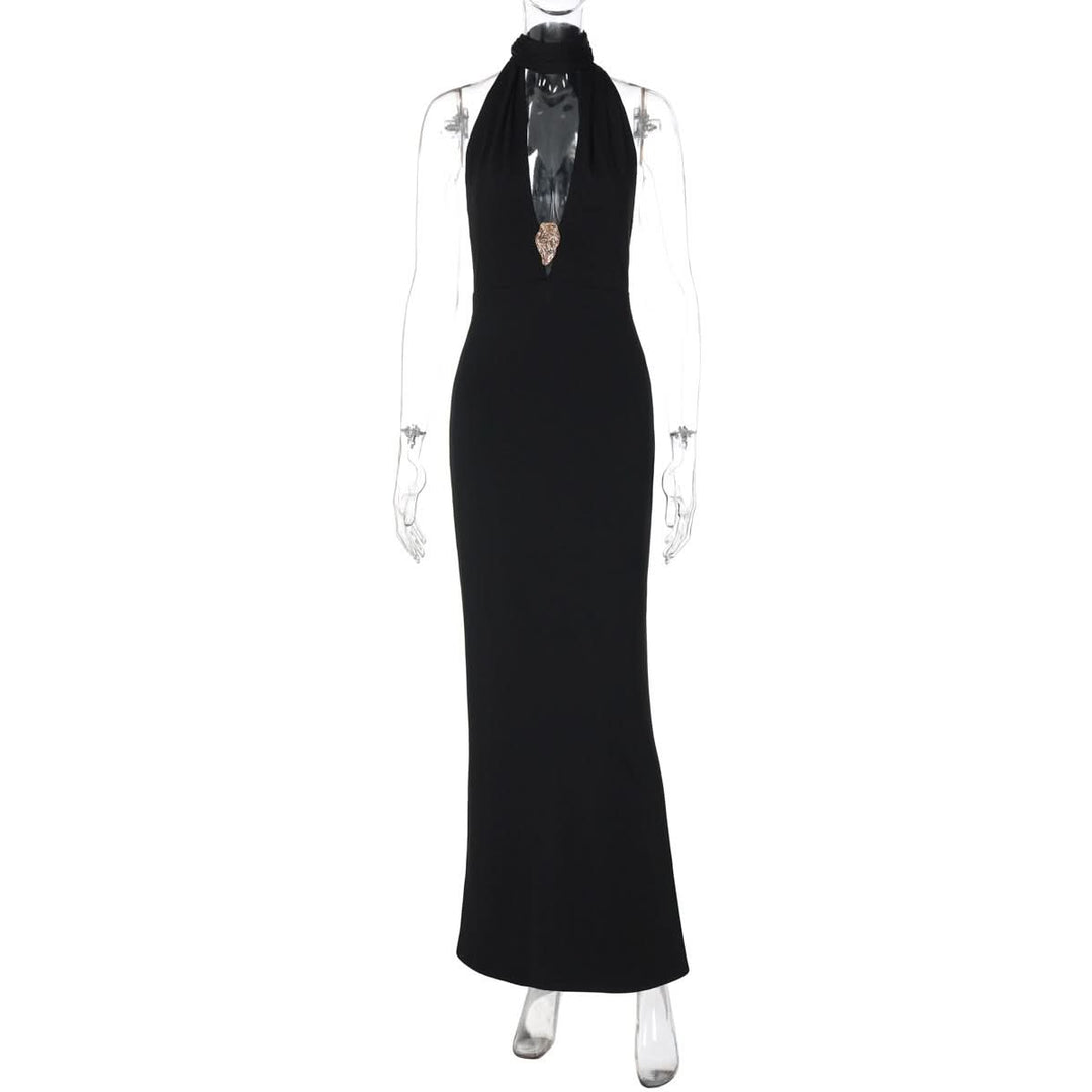 Halter v neck hollow out backless cut out maxi dress  | Festival Outfits Women