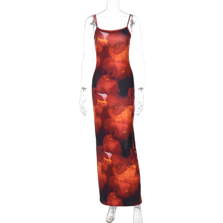 U neck print backless cami maxi dress  | Festival Outfits Women-final-sale