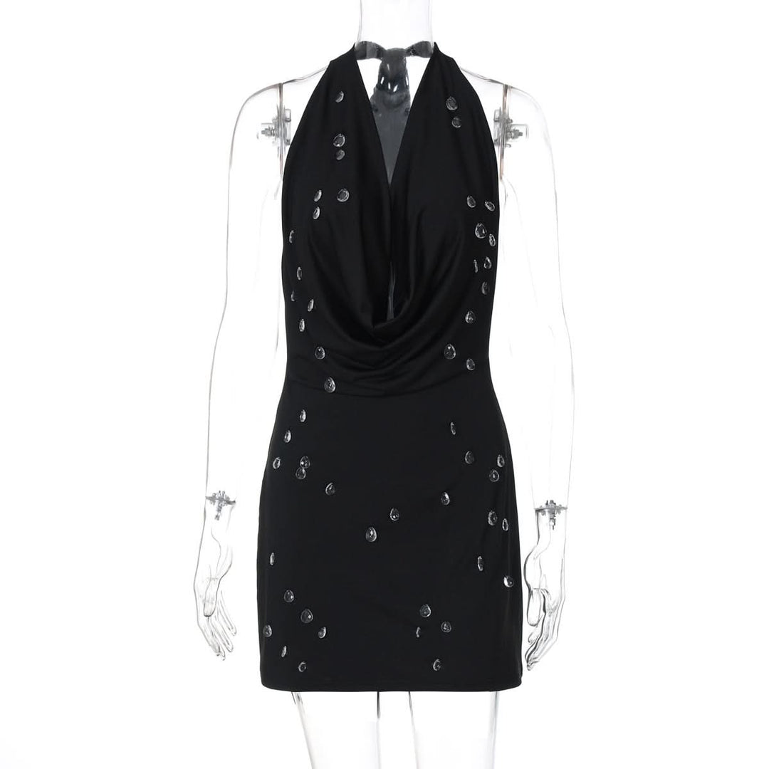 Halter self tie cowl neck backless mini dress  | Festival Outfits Women