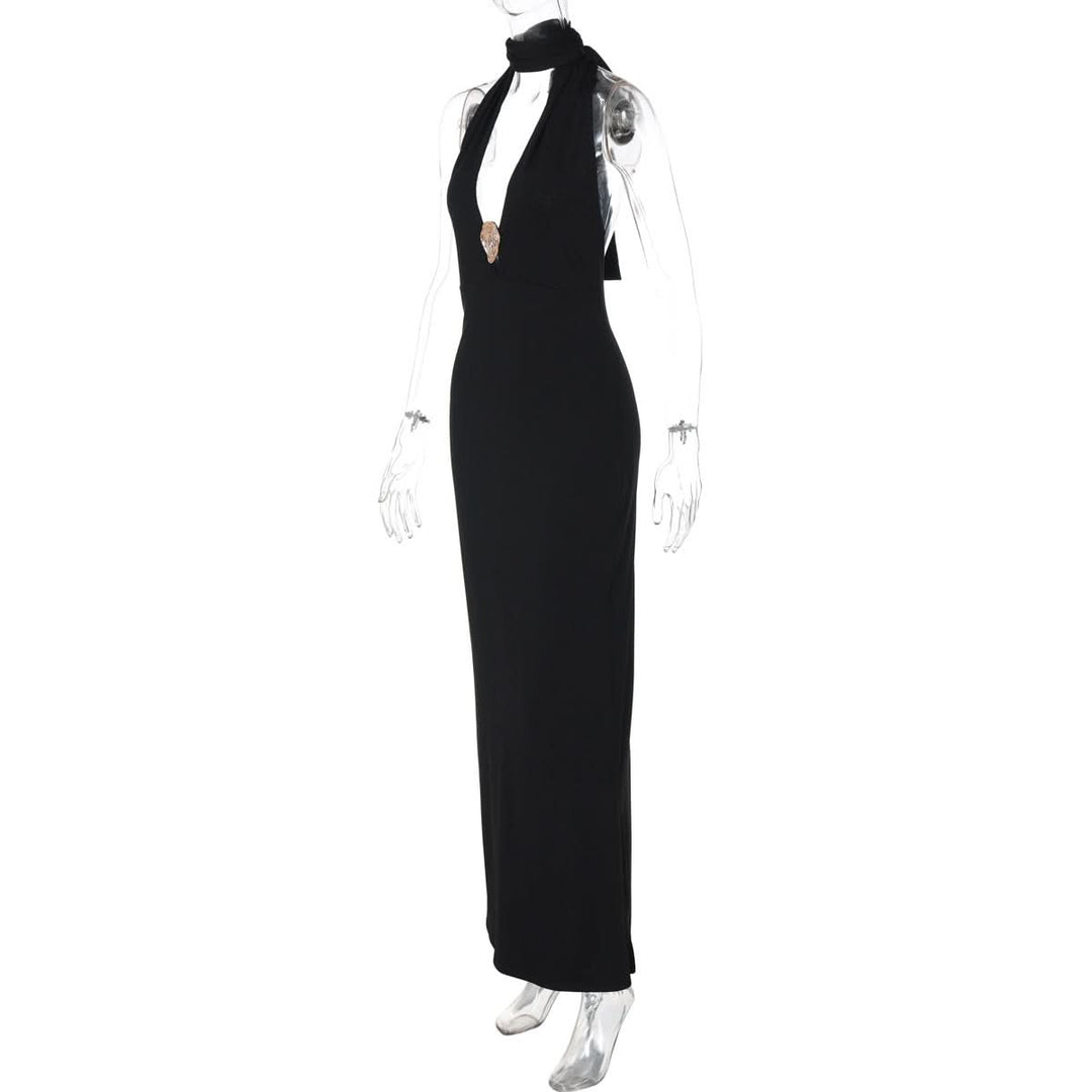 Halter v neck hollow out backless cut out maxi dress  | Festival Outfits Women