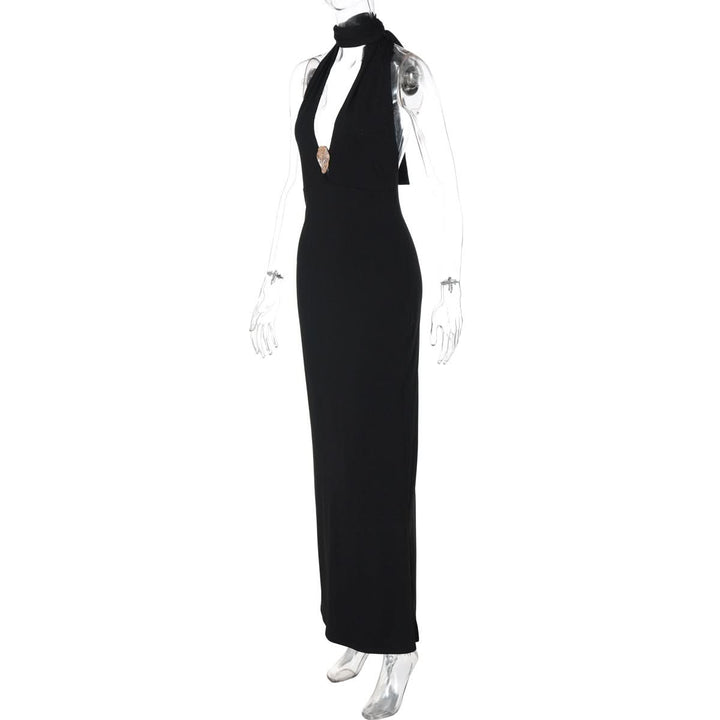 Halter v neck hollow out backless cut out maxi dress  | Festival Outfits Women