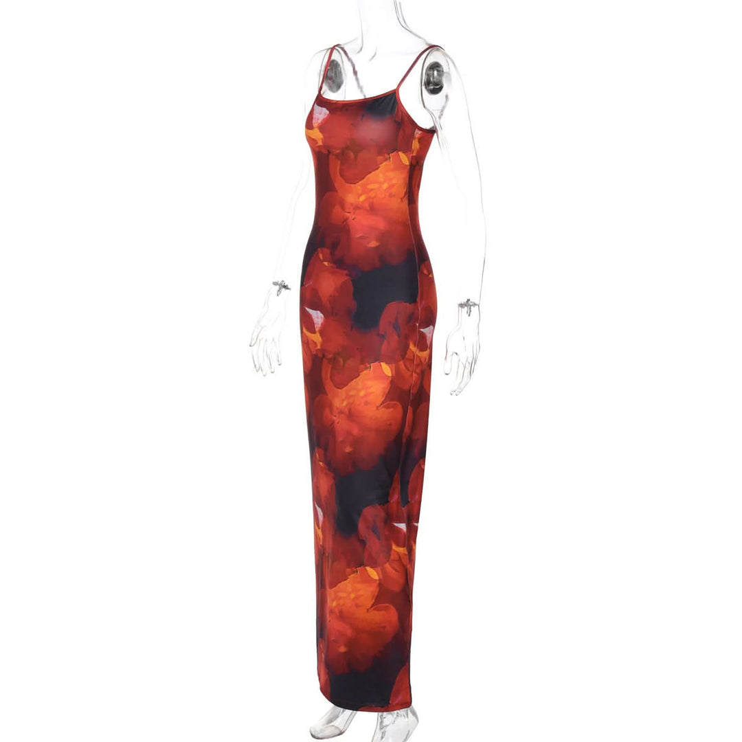 U neck print backless cami maxi dress  | Festival Outfits Women-final-sale