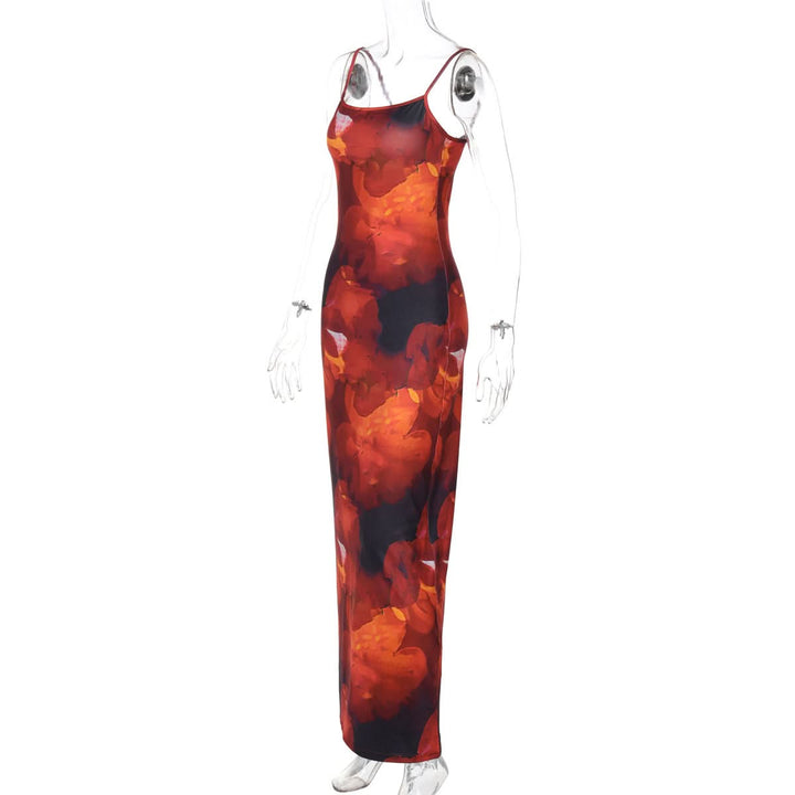U neck print backless cami maxi dress  | Festival Outfits Women-final-sale