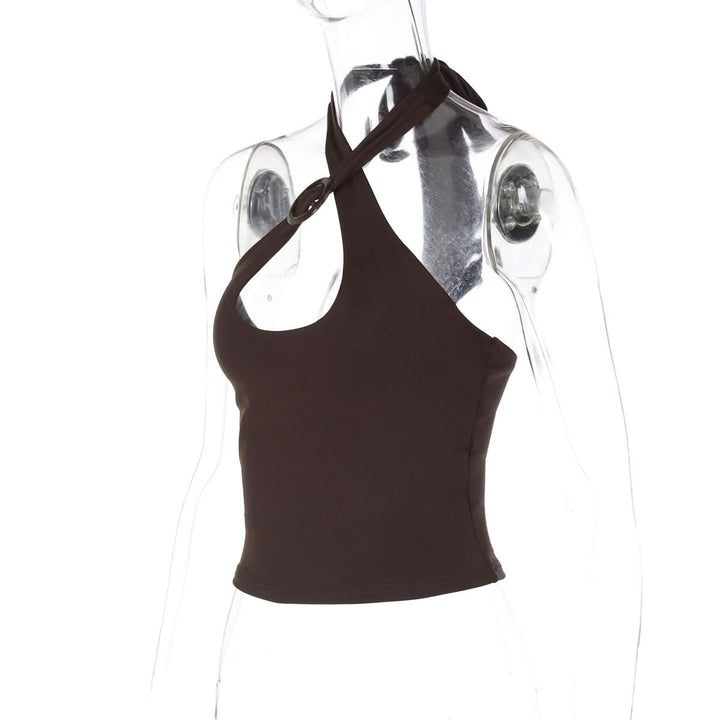 Hollow out halter self tie solid backless cut out top  | Festival Outfits Women