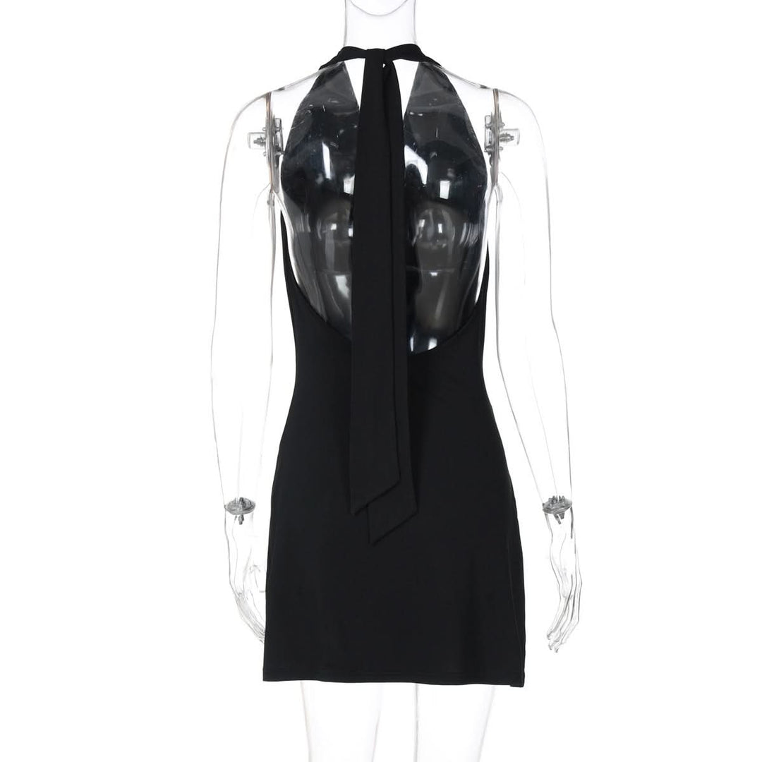 Halter self tie cowl neck backless mini dress  | Festival Outfits Women