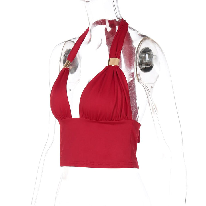 Ruched halter self tie v neck backless top  | Festival Outfits Women-final-sale