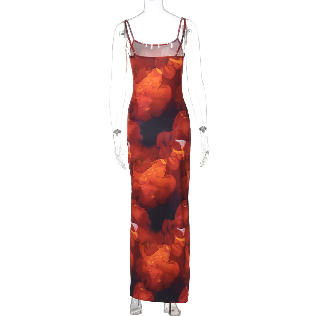 U neck print backless cami maxi dress  | Festival Outfits Women-final-sale