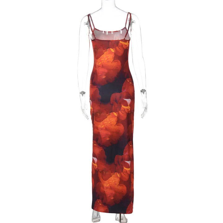 U neck print backless cami maxi dress  | Festival Outfits Women-final-sale