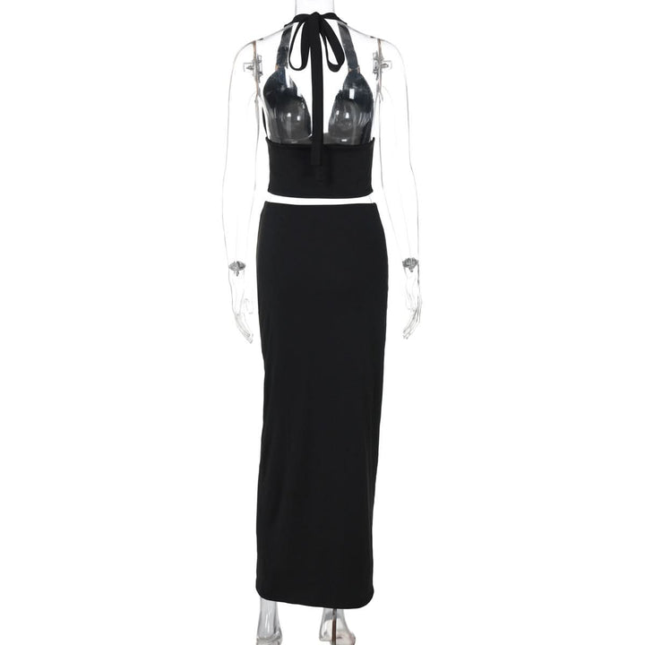 Ruched halter self tie v neck maxi skirt set  | Festival Outfits Women