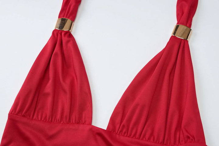 Ruched halter self tie v neck backless top  | Festival Outfits Women-final-sale