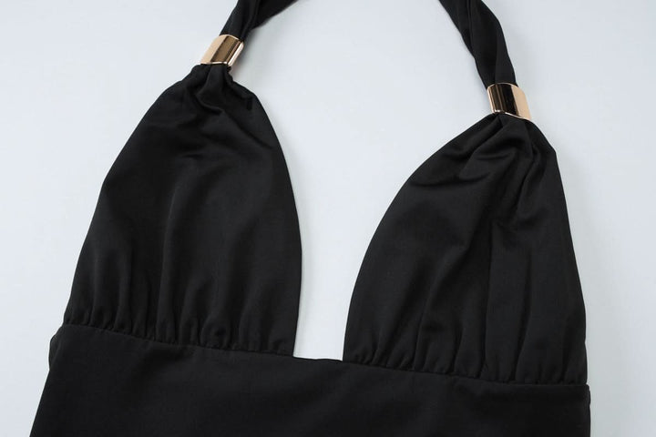 Ruched halter self tie v neck maxi skirt set  | Festival Outfits Women