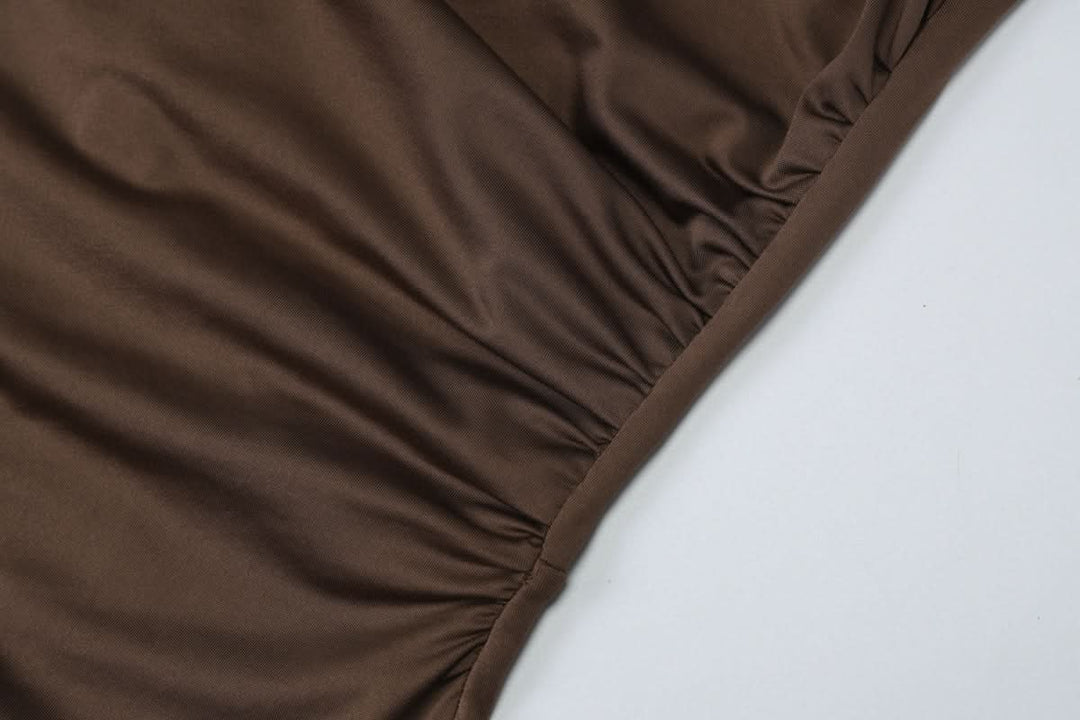 Irregular ruched zip-up crewneck slit midi dress  | Festival Outfits Women-final-sale
