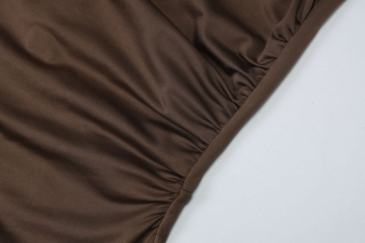 Irregular ruched zip-up crewneck slit midi dress  | Festival Outfits Women-final-sale