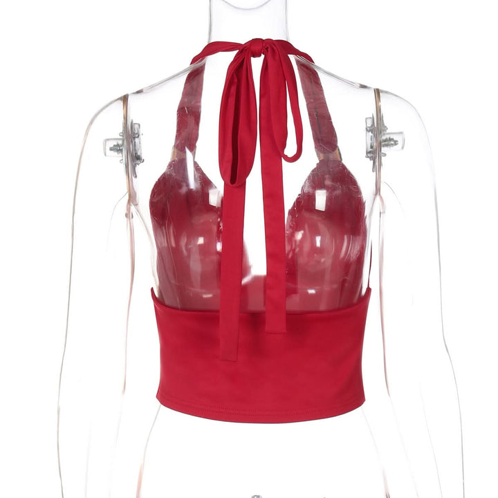 Ruched halter self tie v neck backless top  | Festival Outfits Women-final-sale