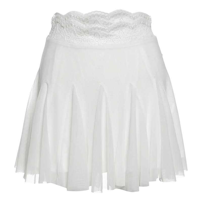 Lace hem A line mesh solid mini skirt  | Festival Outfits Women-final-sale