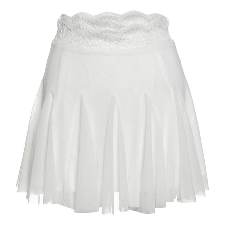 Lace hem A line mesh solid mini skirt  | Festival Outfits Women-final-sale