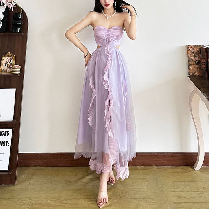 Sweetheart neck ruffle slit tube midi dress  | Festival Outfits Women-final-sale