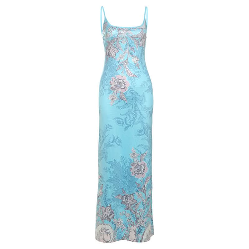 Flower print u neck backless cami maxi dress  | Festival Outfits Women-final-sale